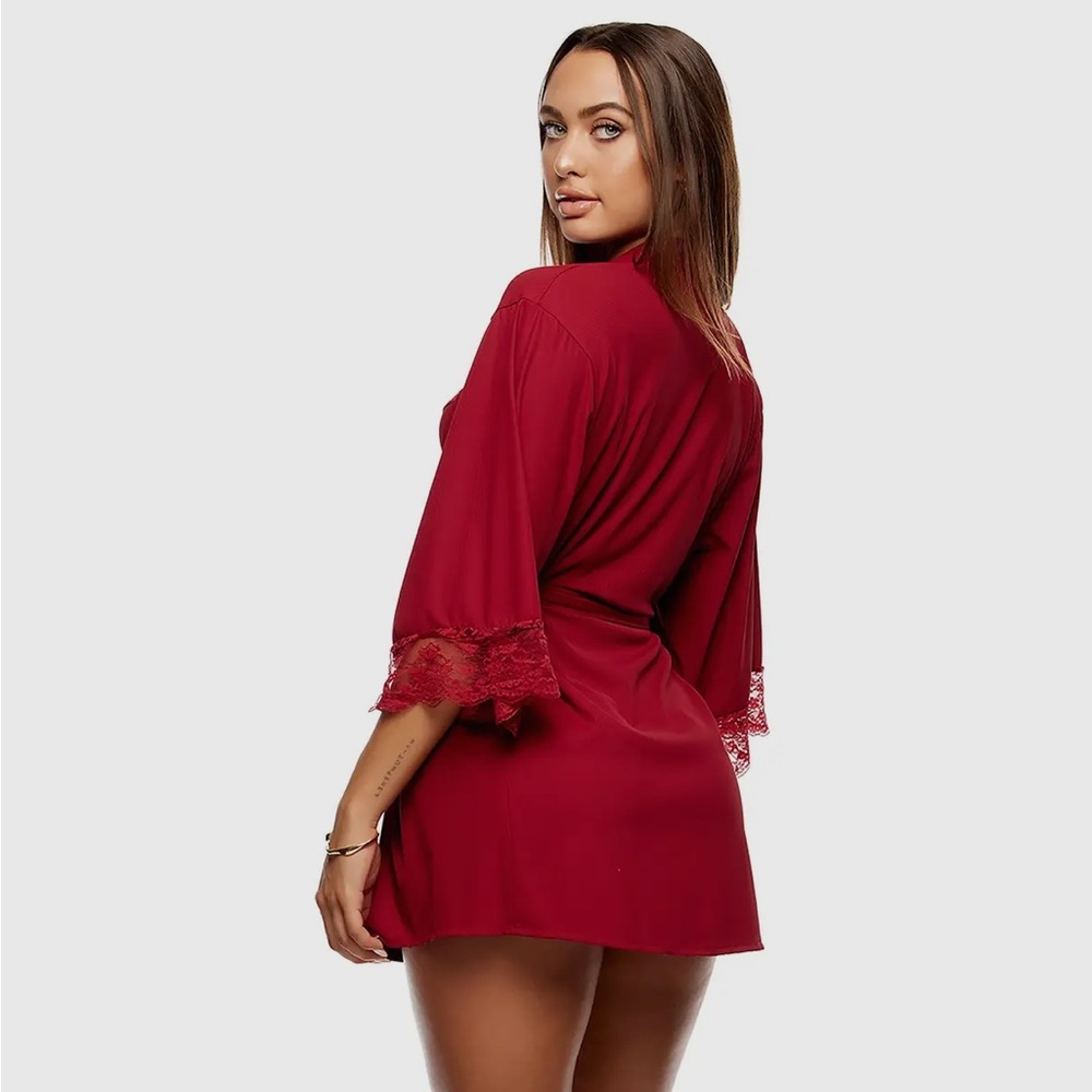 NWT Ribbed Lounge | Lace Trim Robe Lingerie - Picture 4 of 5